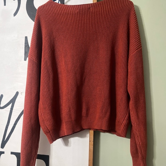 Lulu's Brown V-Neck Sweater Cozy Knit - Picture 3 of 4
